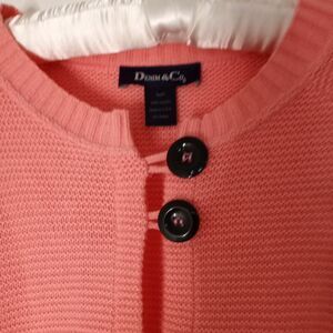 Very Pretty Denim & Co Long-Sleeve Open-Front Cardigan 2 Button Close Peach